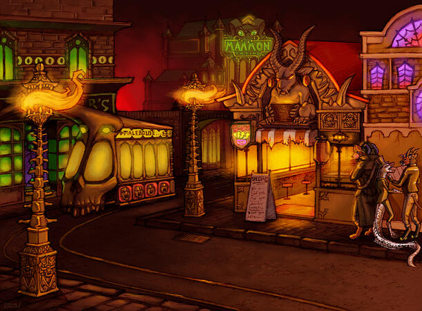 Got to design and illustrate a scene unfolding in an underground city.