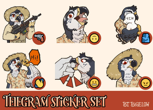 Samples of a set of Telegram stickers I was commissioned to do.